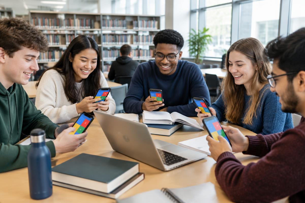 Imagen ilustrativa de estudiantes participando en una trivia en una biblioteca